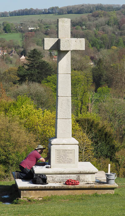 Cleaning the Shawford Down War Memorial